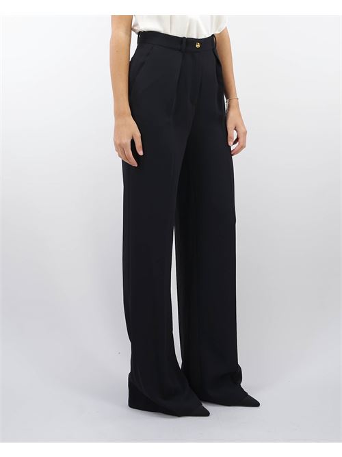 Straight trousers in woven crêpe fabric with emblem rivet Elisabetta Franchi ELISABETTA FRANCHI | Pants | PA02646E2110